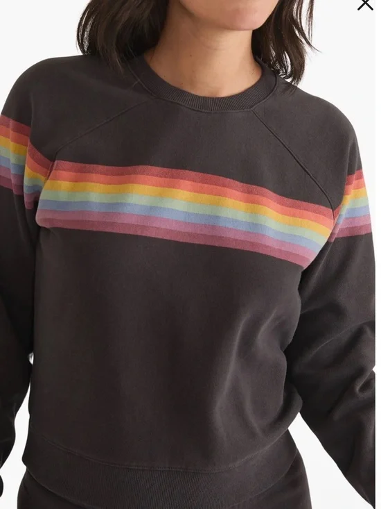 Marine Layer Rainbow Stripe Raglan Sweatshirt Charcoal Crewneck XS - Picture 6 of 9